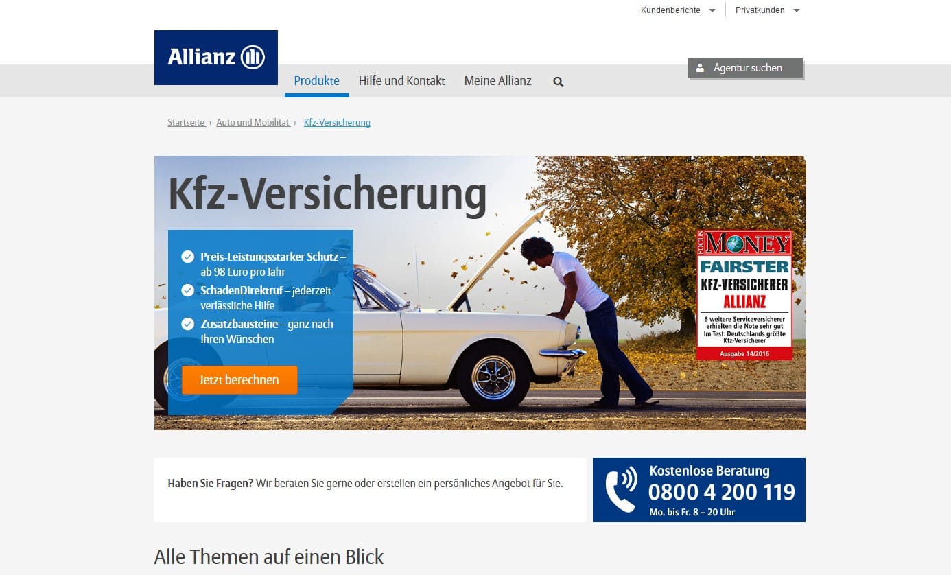 Verwunderlich Allianz Autoversicherung Berechnen Bildnull